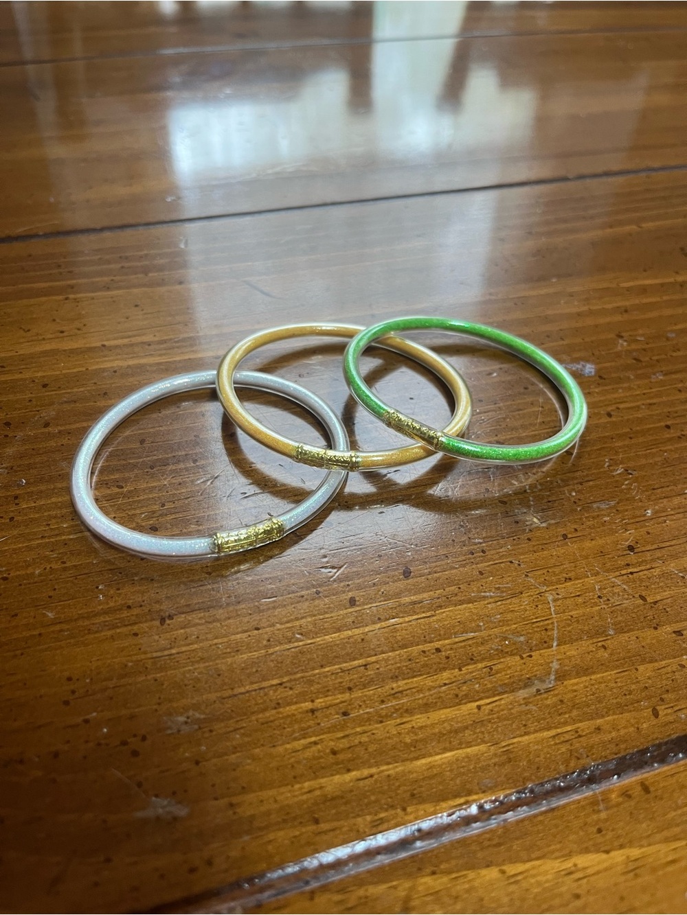 Set of 3 All Weather Bangles Thai Mantra Bracelets White Yellow Green-SIZE M EUC